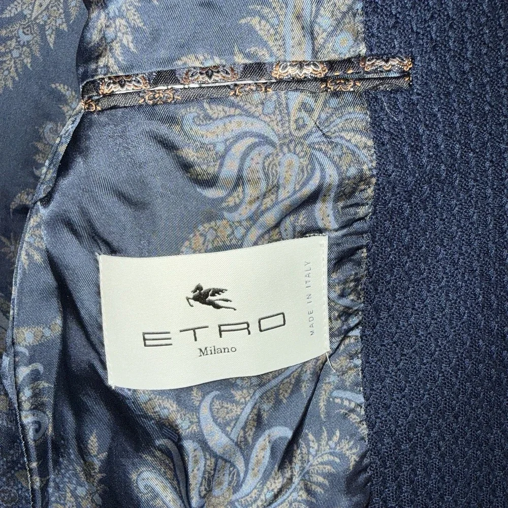 Etro Roma Navy Textured Cotton Knit Blazer Mens EU 54 (US 44) Classic